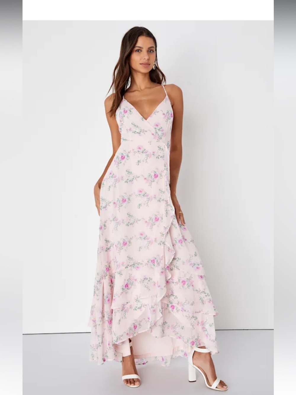 Lulus In Love Forever Blush Floral Lace-Up High-Low Maxi Dress size Small 🌸